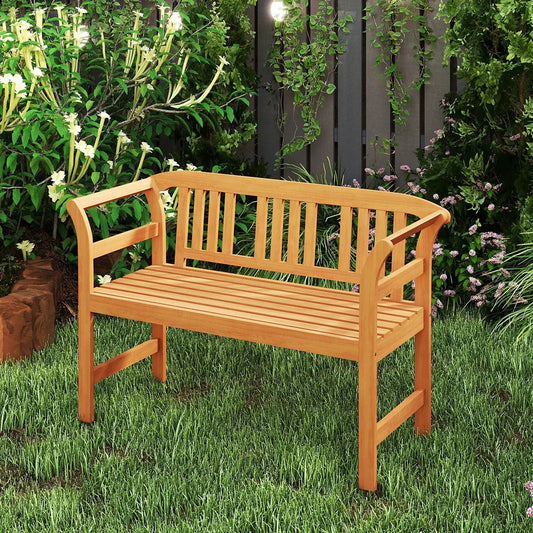 Acacia wood 2-person patio loveseat with backrest in natural finish on Tampa Home & Garden Store