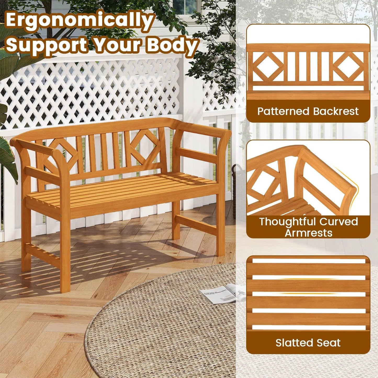 DirectDeals Acacia wood two-seat patio loveseat with backrest in natural finish on Tampa Home & Garden Store
