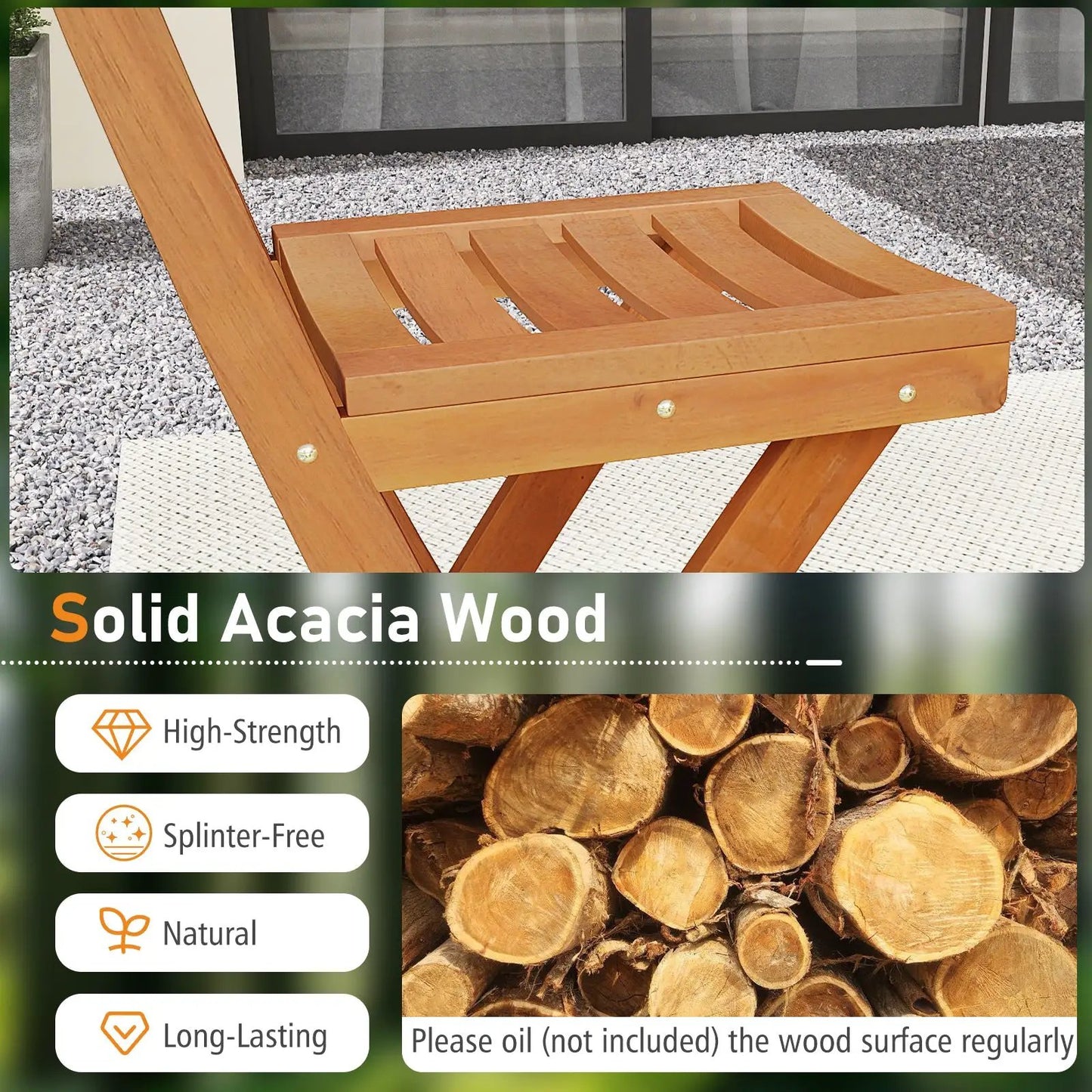 Acacia wood bar height chair with backrest in natural finish for outdoor patio seating on Tampa Home & Garden Store