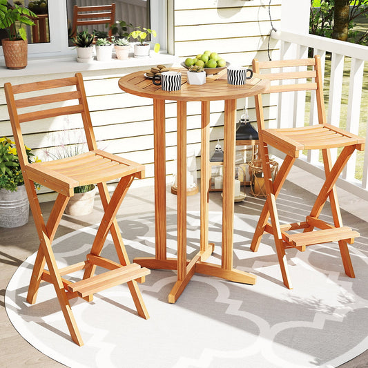 Acacia Wood Bar Height Chair with Backrest and Footrest for Backyard - Tampa Home & Garden Store