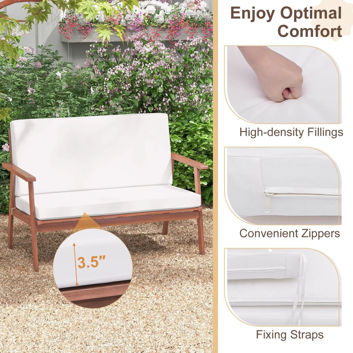 Acacia wood outdoor conversation set cushions in white, 4-piece DirectDeals patio furniture on Tampa Home & Garden Store