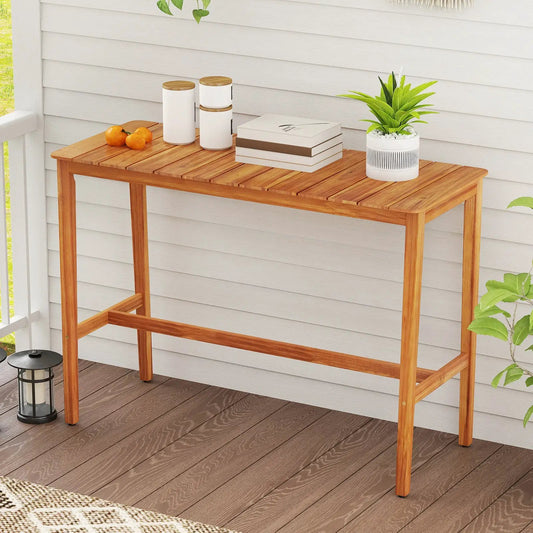 Acacia Wood Counter Height Table with Slatted Tabletop and Footrest Crossbar - Tampa Home & Garden Store