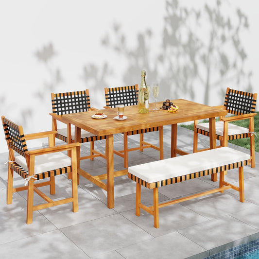 Acacia Wood Dining Table for 6 People Heavy-Duty Indoor Outdoor - Tampa Home & Garden Store