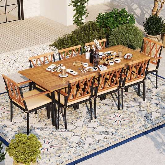 Acacia Wood Outdoor Furniture Set 9 Pieces Patio Dining Set with 8 Chairs - Tampa Home & Garden Store