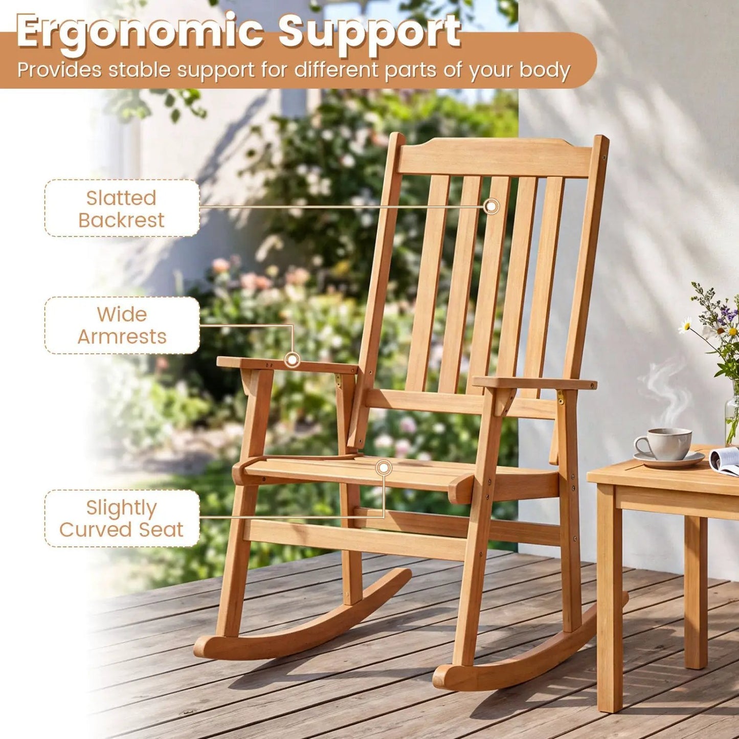 Acacia Wood Oversized Rocking Chair with High Back