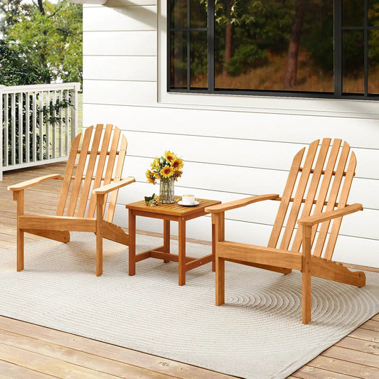 Acacia wood patio Adirondack chairs set with high back, natural finish by DirectDeals on deck on Tampa Home & Garden Store