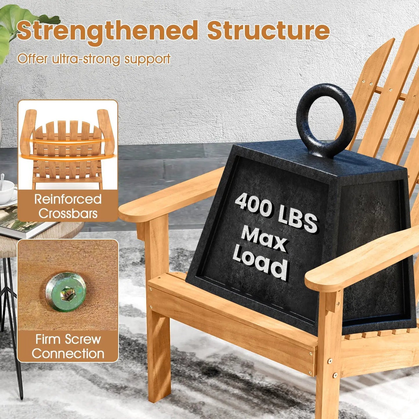 Acacia wood patio Adirondack chair with high back by DirectDeals, natural finish, club chair on Tampa Home & Garden Store