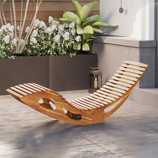 Acacia Wood Patio Rocking Sun Lounger Chaise Lounge with Ergonomic Curved Seat - Tampa Home & Garden Store
