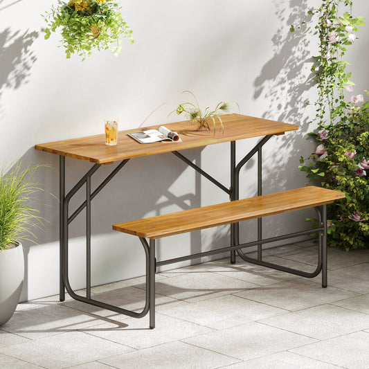Acacia Wood Patio Table Bench for 2 People One-Side Picnic Table - Tampa Home & Garden Store