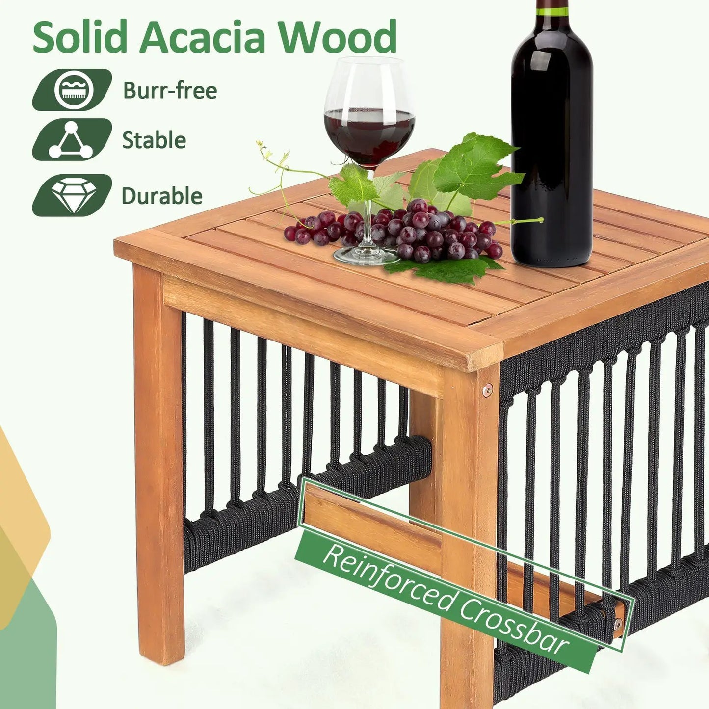 Three Pieces Acacia Wood Rocking Bistro Set burr-free natural acacia wood with crossbars on Tampa Home & Garden Store