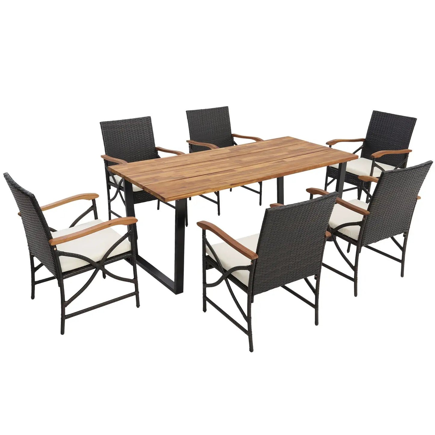DirectDeals 7-piece patio rattan dining set with umbrella; 6 black wicker chairs around a table on Tampa Home & Garden Store