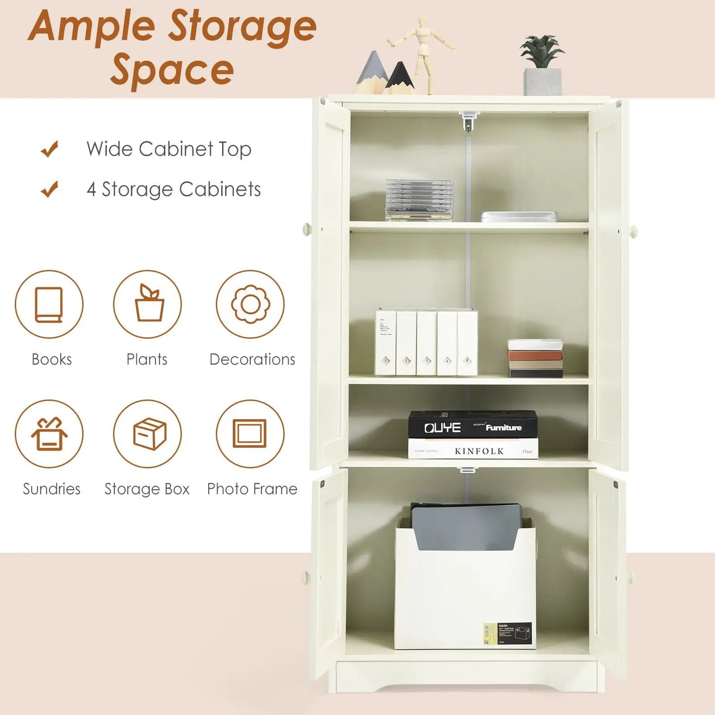 Accent Storage Cabinet Adjustable Shelves white cabinet with doors for organized storage on Tampa Home & Garden Store