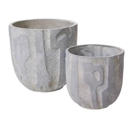Accra Pot two gray textured ceramic pots with abstract carved patterns on Tampa Home & Garden Store