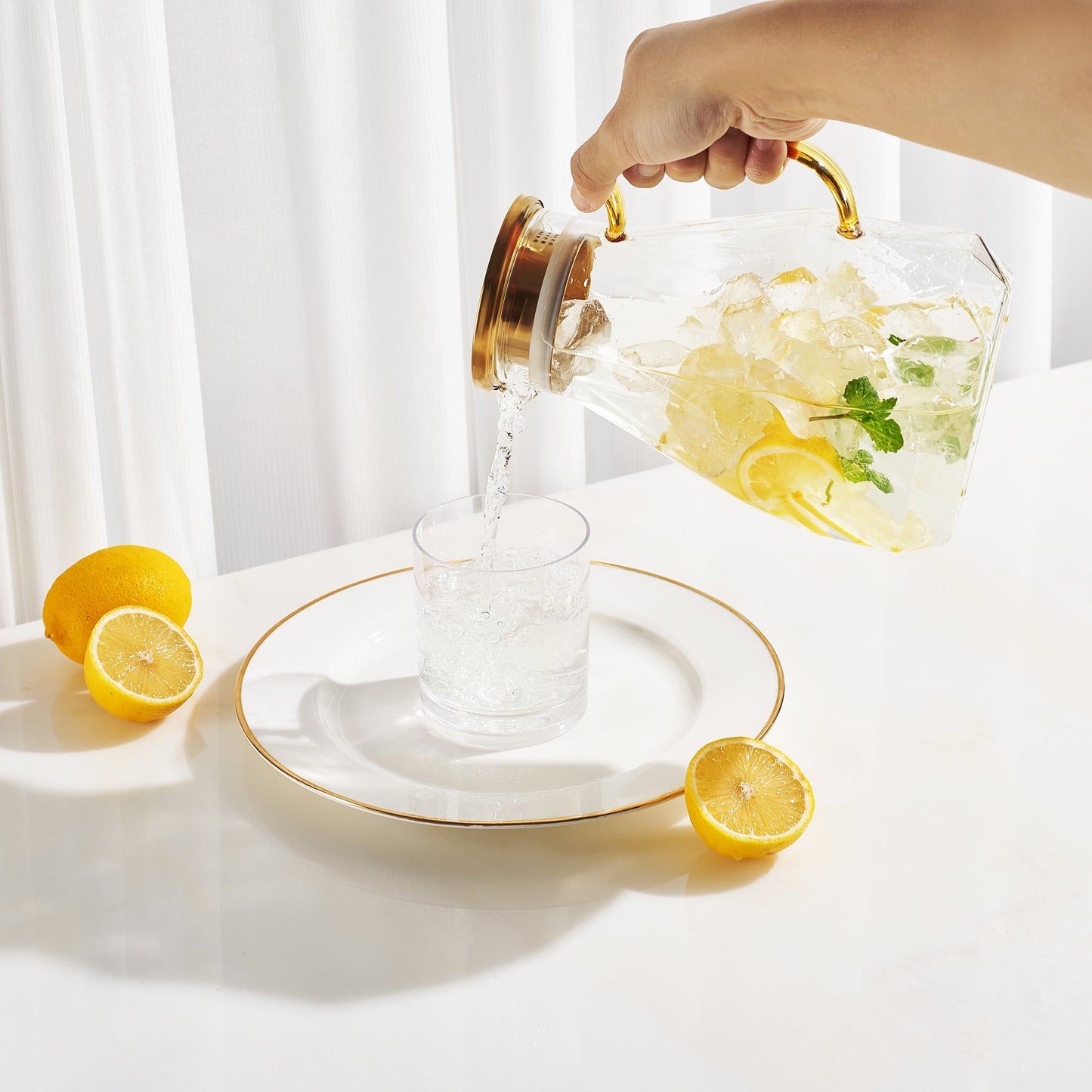 Classica Glass Pitcher with Gold Lid and Handle