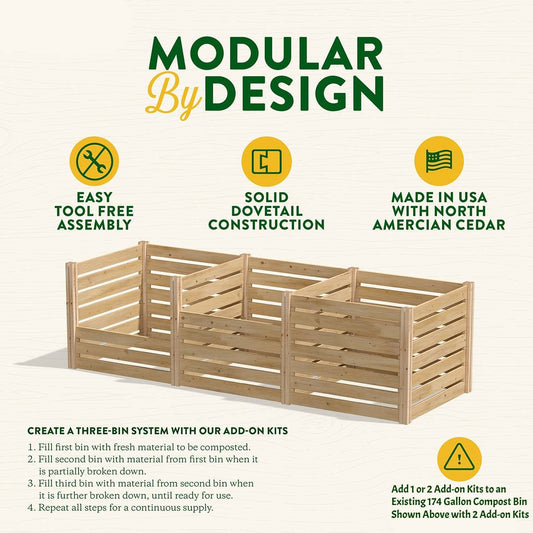 Add on Kit for 174 Gallon Cedar Wood Compost Bin - Made in the USA - Tampa Home & Garden Store