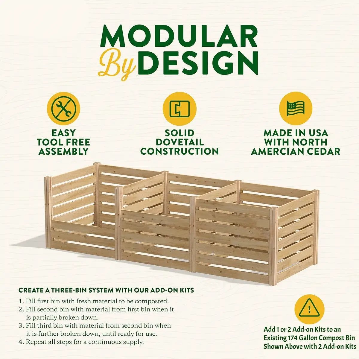 Add On Kit For 174 Gallon Cedar Wood Compost Bin forms a three-bin cedar system HomePacific on Tampa Home & Garden Store