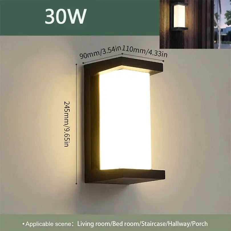 LED Outdoor Wall Light black metal frame with frosted diffuser porch IP66 motion sensor 30W on Tampa Home & Garden Store