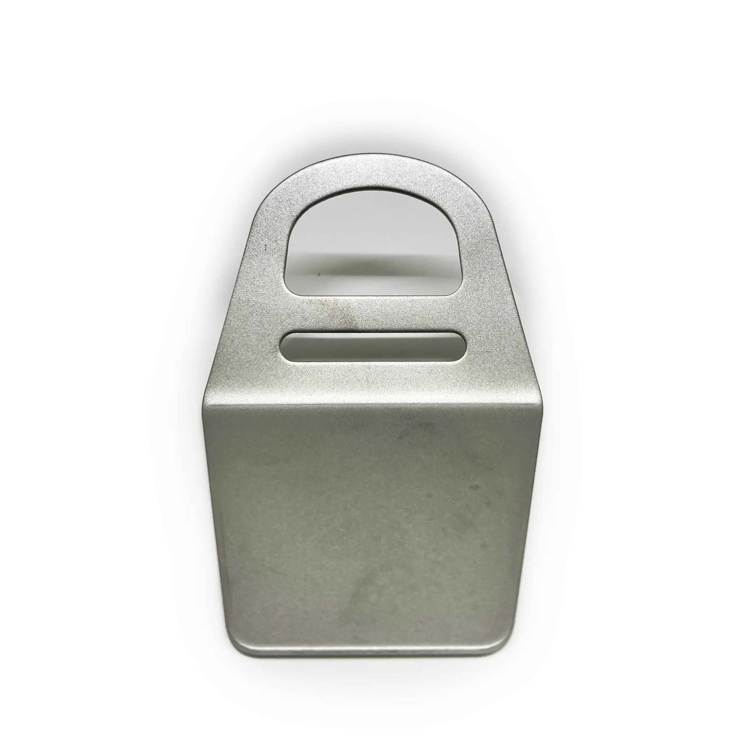 Moon Adhesive Aluminum Anchor for flat surfaces, silver metal with rounded top and rectangular slot on Tampa Home & Garden Store