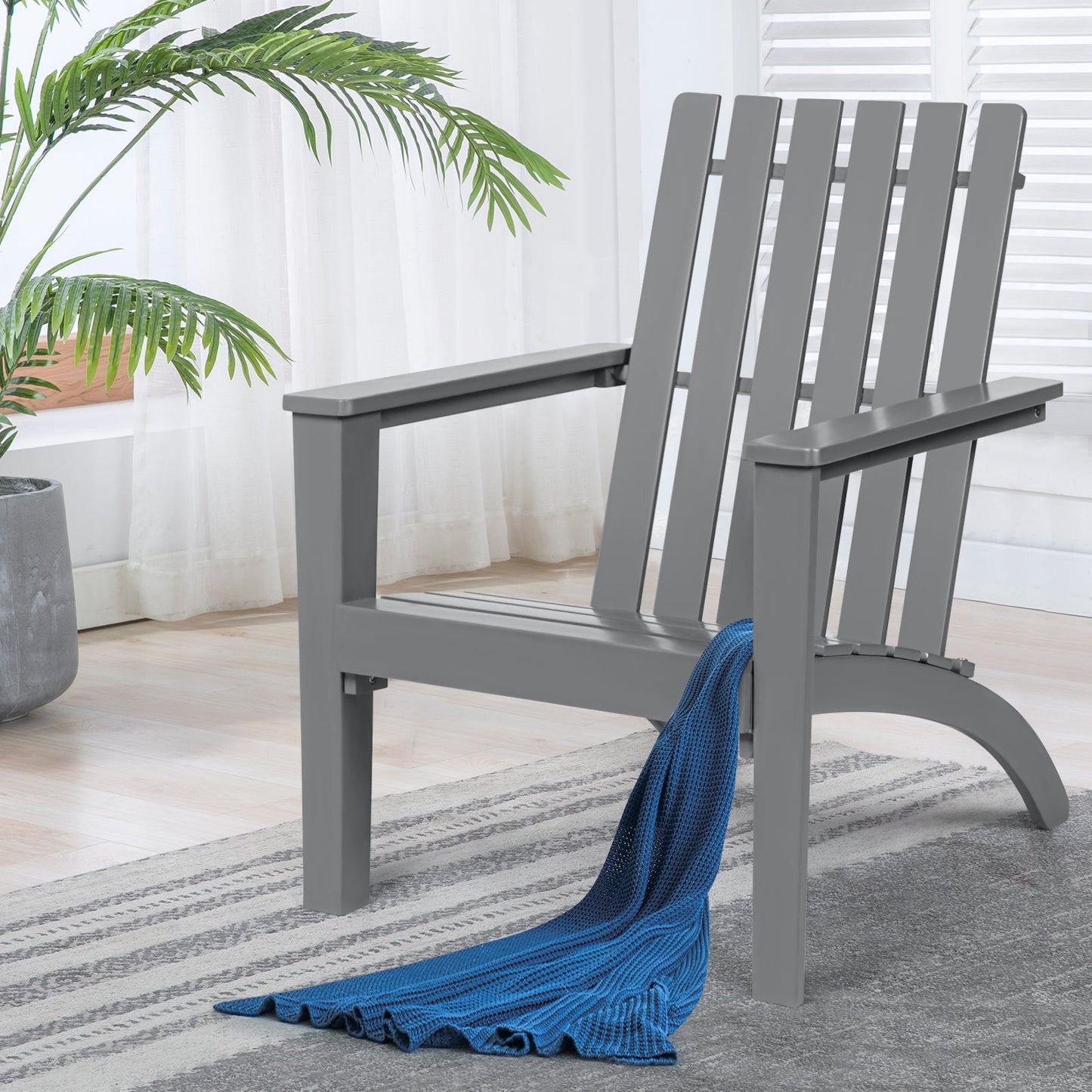 Sillón reclinable Adirondack de madera de acacia para exteriores, duradero, color gris