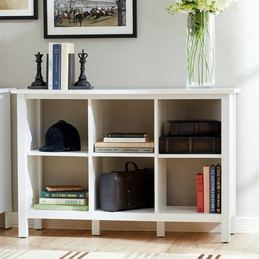 Adjustable 6-Cube Bookcase in White with books and decorative top accessories on Tampa Home & Garden Store