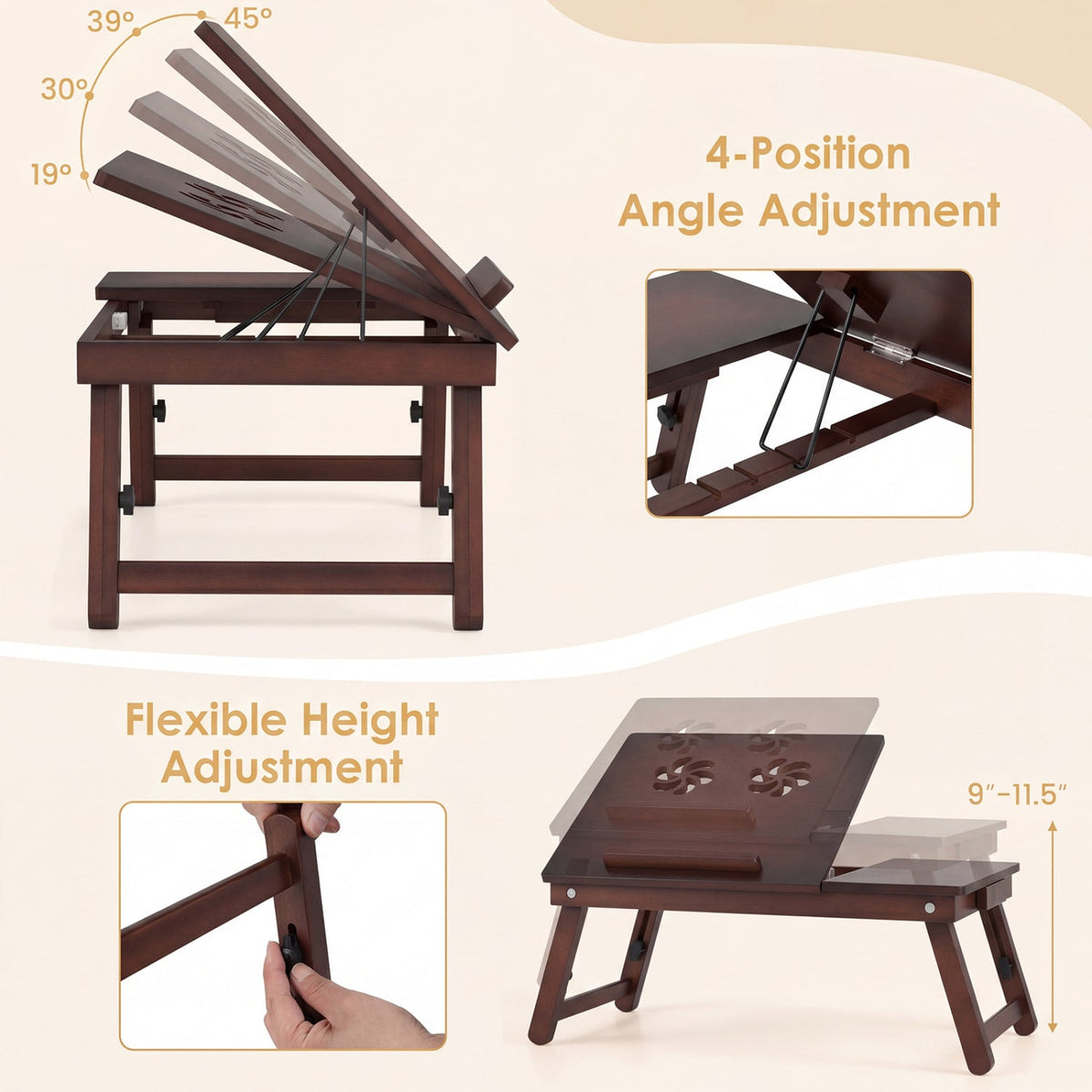 DirectDeals adjustable bamboo laptop desk with tilting top 4-position angle adjustment on Tampa Home & Garden Store