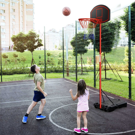 Adjustable Basketball Hoop System Stand Portable with 2 Wheels Fillable Base-Black & Red - Tampa Home & Garden Store