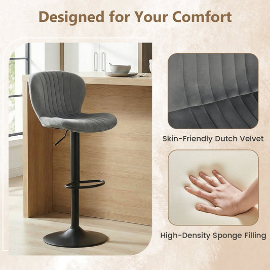 Adjustable Counter Height Chairs Set of 4 with Velvet Upholstered Backrests - Tampa Home & Garden Store