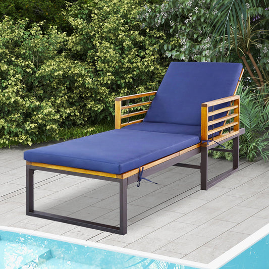 Adjustable Cushioned Patio Chaise Lounge Chair with 4-Level Backrest-Navy - Tampa Home & Garden Store