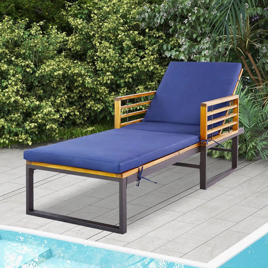 Adjustable Cushioned Patio Chaise Lounge Chair with 4-Level Backrest-Navy - Tampa Home & Garden Store