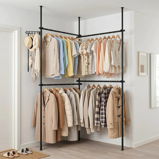 Floor to Ceiling Clothes Rack with 4 adjustable hanging rods, DirectDeals black metal rack on Tampa Home & Garden Store