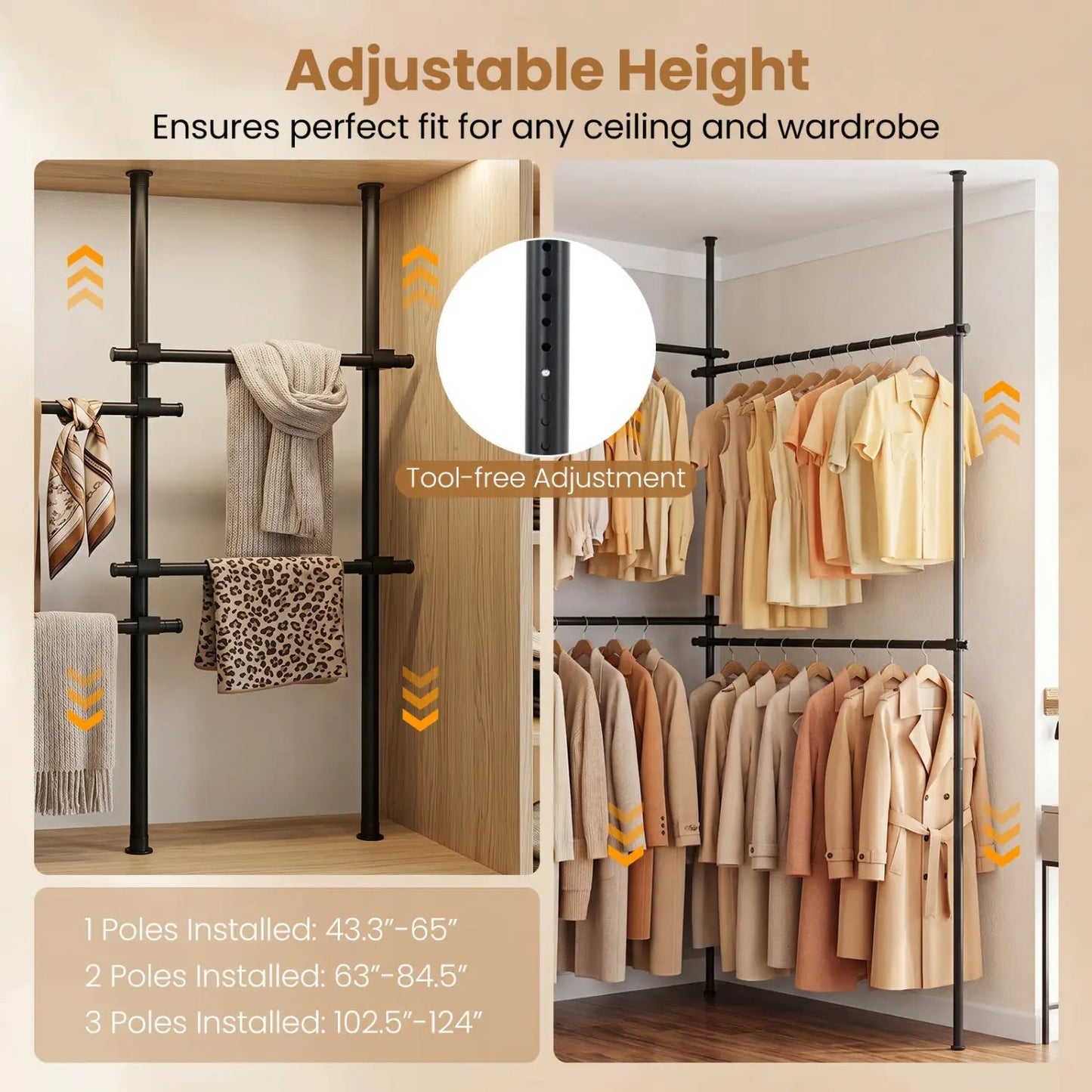 Floor to Ceiling Clothes Rack with 4 Rods
