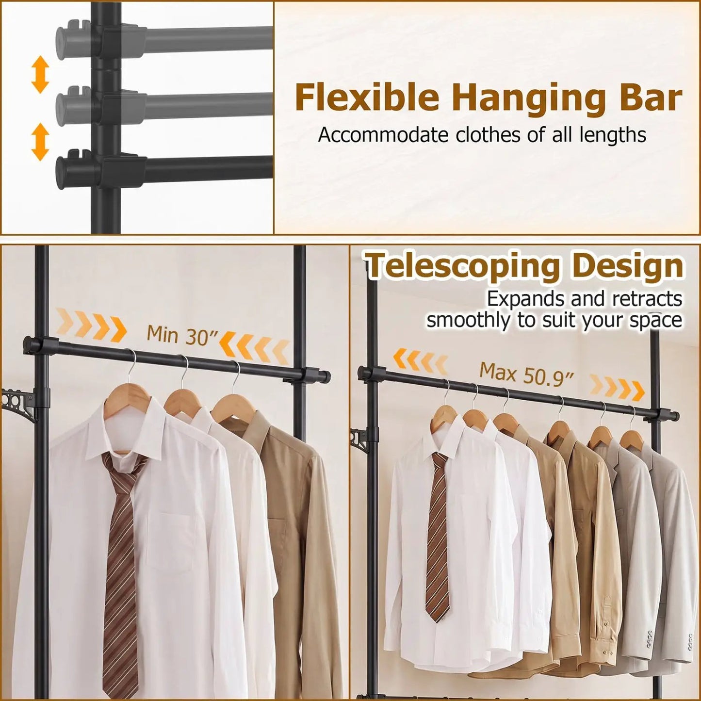 Floor to Ceiling Clothes Rack with 2 Rods