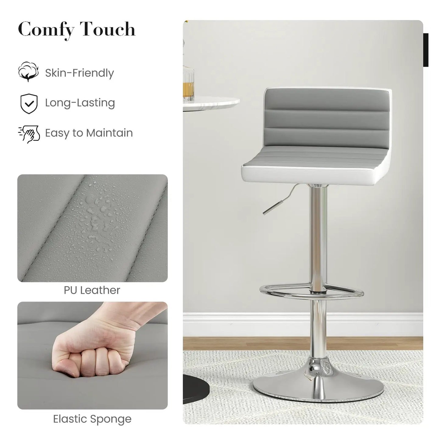 Set of 2 Adjustable Heights Barstool with PU Leather - Tampa Home & Garden Store