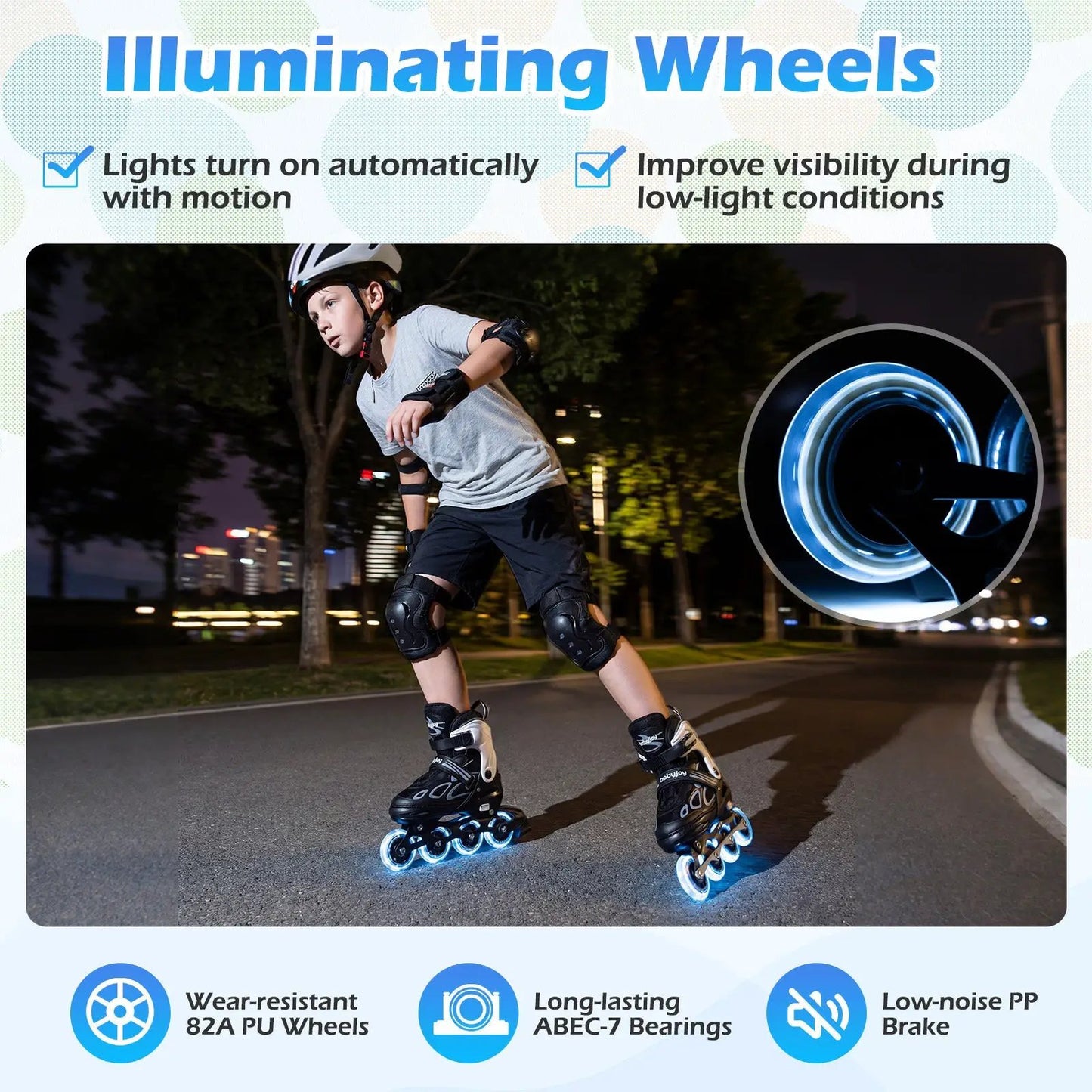 Adjustable kids' incline skates with illuminated blue wheels, 4-size range DirectDeals on Tampa Home & Garden Store