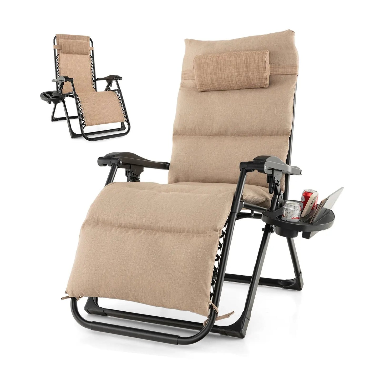 DirectDeals adjustable zero gravity chair with beige cushion folding lounge with cup holder on Tampa Home & Garden Store