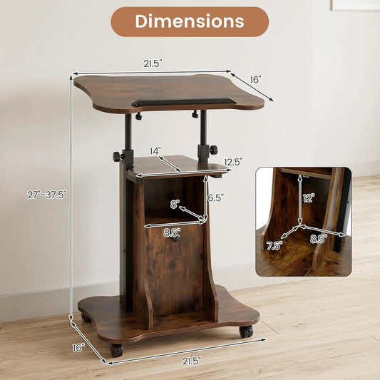 Adjustable mobile standing desk cart with tilt wood desktop by DirectDeals on caster wheels on Tampa Home & Garden Store