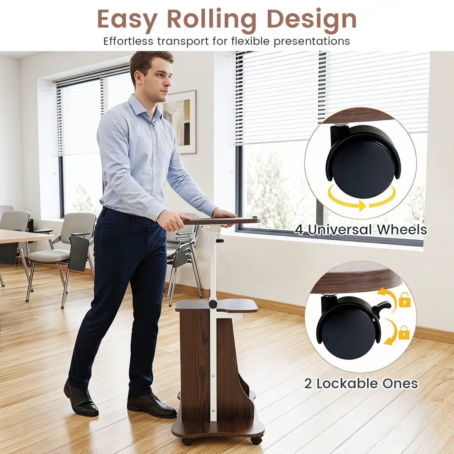Adjustable Mobile Standing Desk Cart Tilt Desktop