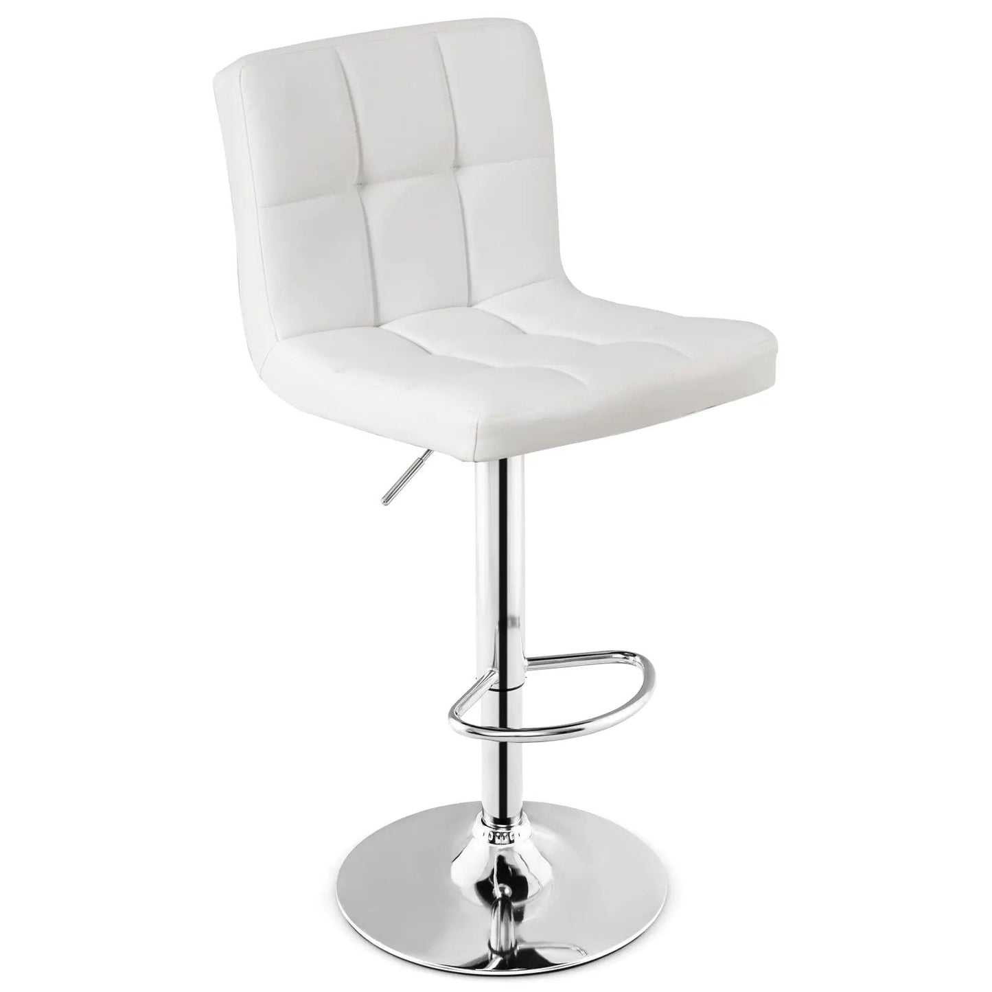 Adjustable swivel bar stool white PU leather tufted back chrome pedestal base with footrest on Tampa Home & Garden Store