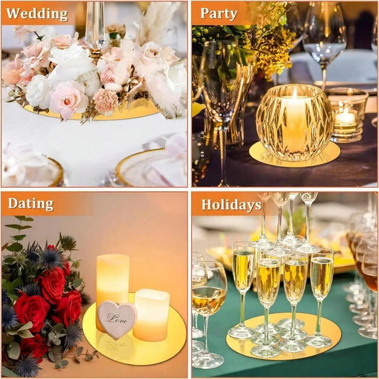 Perfecsy 10pcs acrylic centerpiece set with gold round mirror trays and candle decorations on Tampa Home & Garden Store