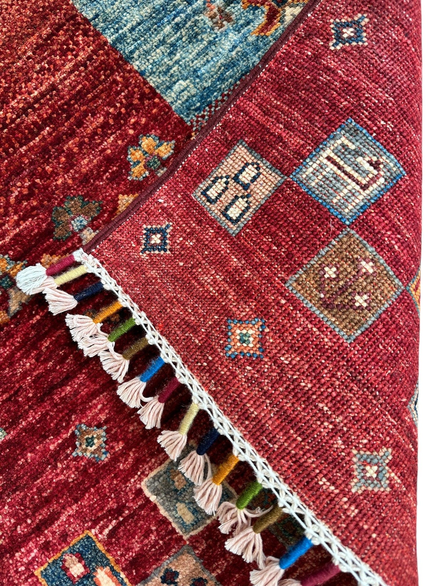 Afghani Khorjin Wool Rug – 7' x 9'10" – Vibrant Geometric & Tribal Patterns - Tampa Home & Garden Store