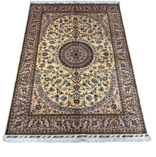 Rugistan Afghani Nain Belgium 1st grade wool rug 7x10 ivory field with medallion border on Tampa Home & Garden Store