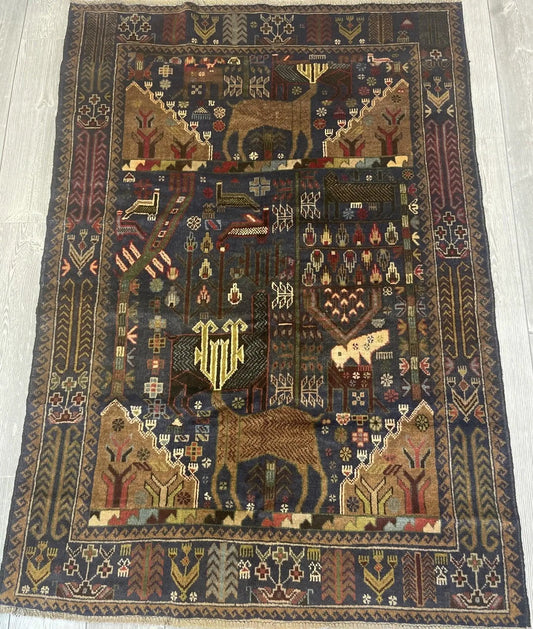 Rug Afghani Vintage Baluchi 3.6x5.5 ft by Rugistan with navy field and geometric motifs on Tampa Home & Garden Store
