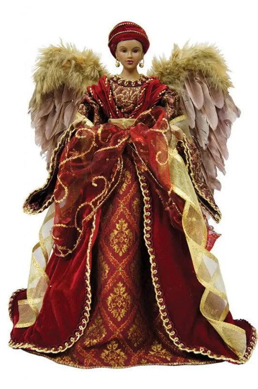 African American Diva Angel Tree Topper red and gold gown with wings by Country Christmas Loft on Tampa Home & Garden Store
