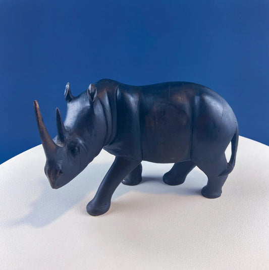 African Rhino carved wood figurine in dark finish wildlife home decor on Tampa Home & Garden Store