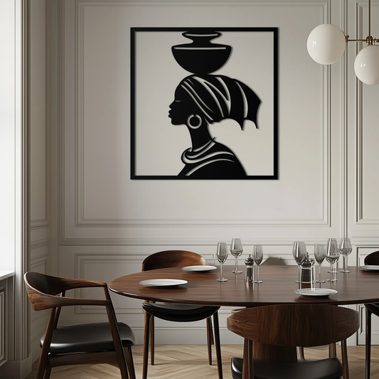 African Woman Metal Wall Art, modern black silhouette on white background, 1.5mm steel on Tampa Home & Garden Store