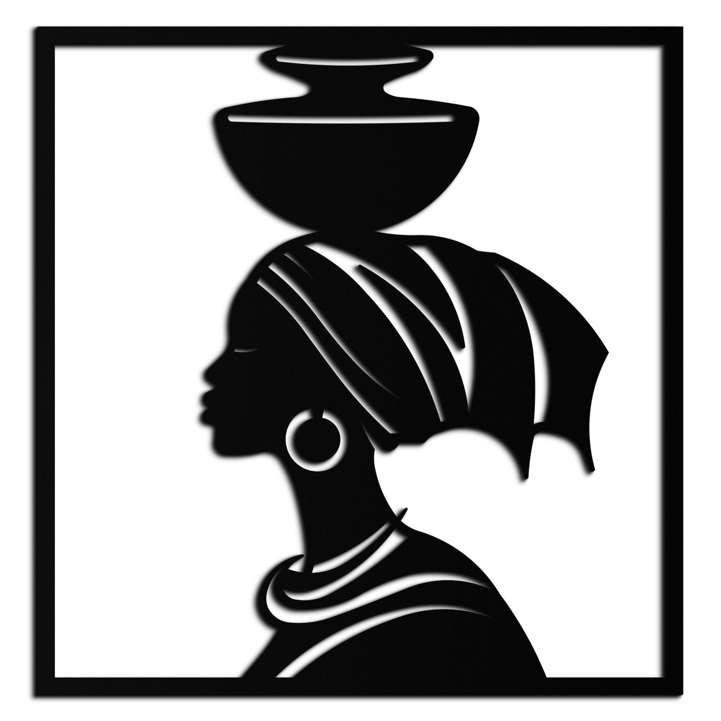 African Woman Modern Metal Wall Art silhouette in black, 1.5mm premium steel by Enova Art on Tampa Home & Garden Store