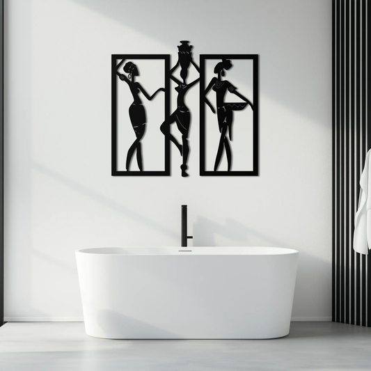 African Women Metal Wall Art Triptych featuring three black silhouettes KAF163 Enova Art on Tampa Home & Garden Store
