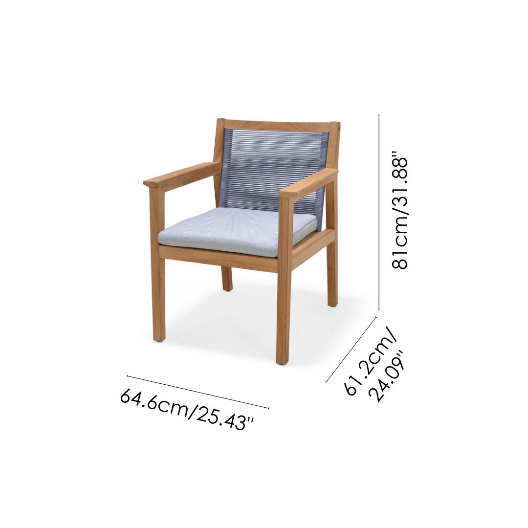 Agate Teak Rope Armchair Blue, LifestyleGarden US club chair with teak frame and blue rope back on Tampa Home & Garden Store