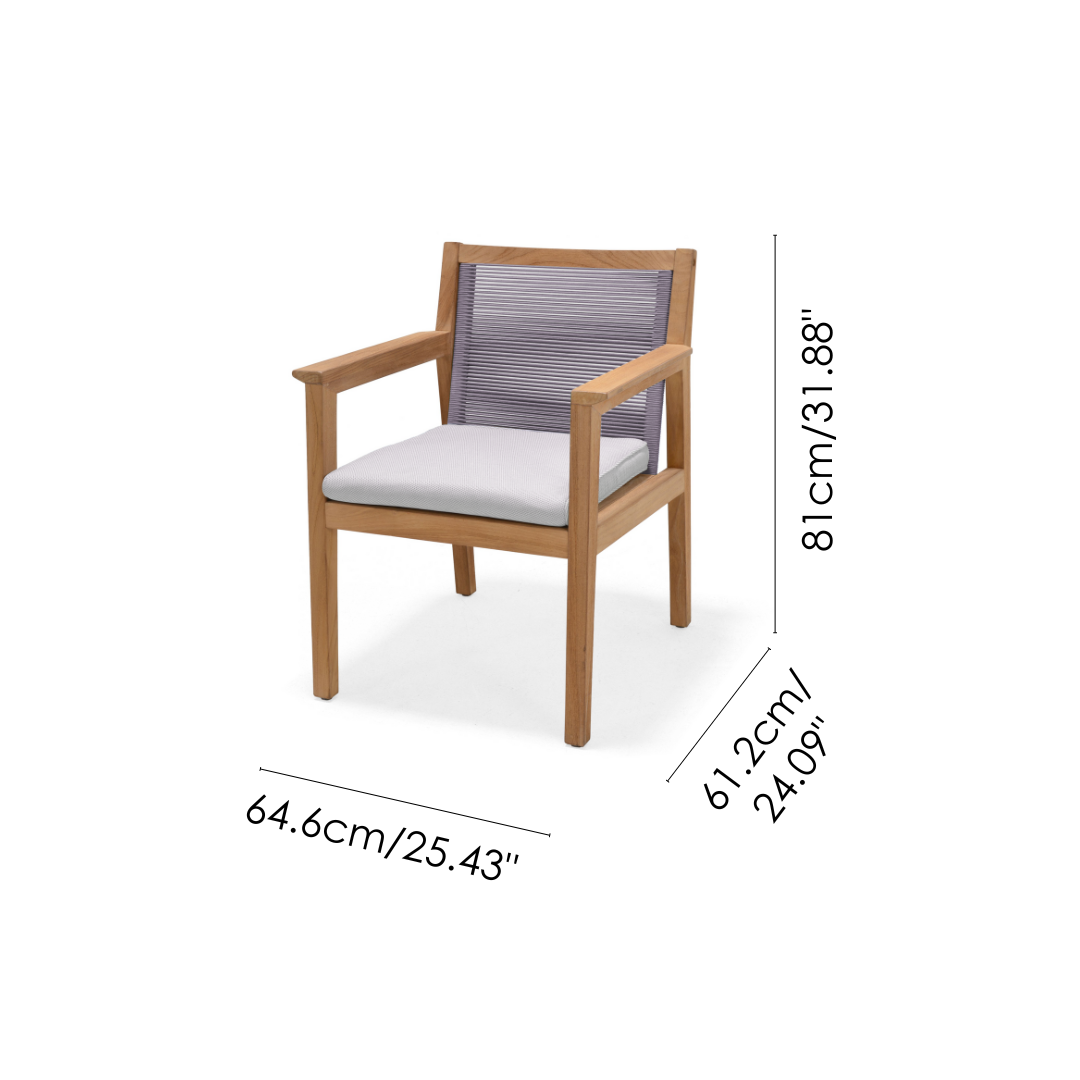 Agate Teak and Rope Armchair taupe cushion, teak frame with woven rope back, club chair on Tampa Home & Garden Store