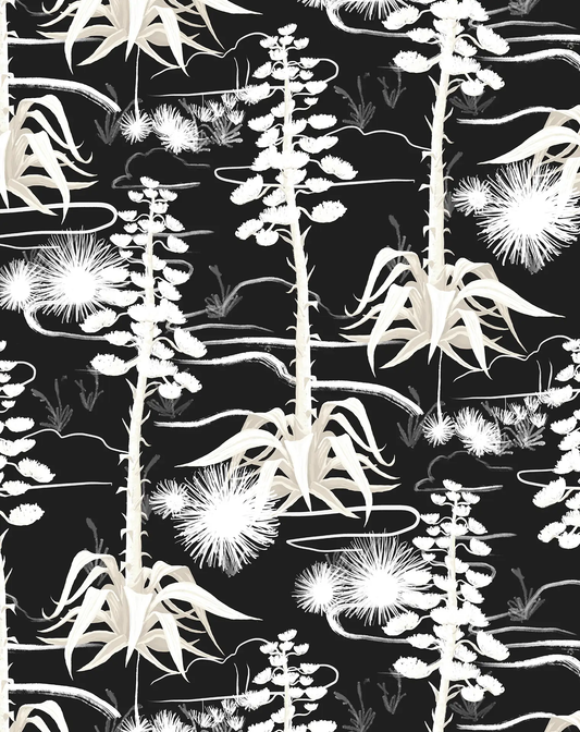 Agave Valley wallpaper black and white botanical pattern with tall stalks on Tampa Home & Garden Store